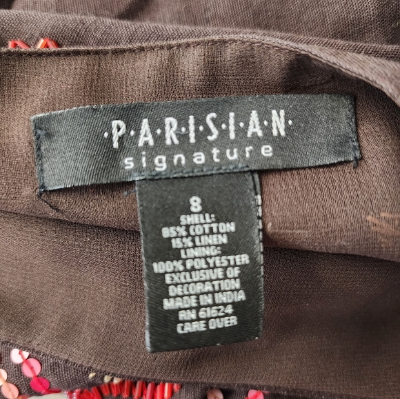 Vintage Parisian Brown Beaded Linen Tulle Midi Skirt Size 8 - Picture 6 of 7